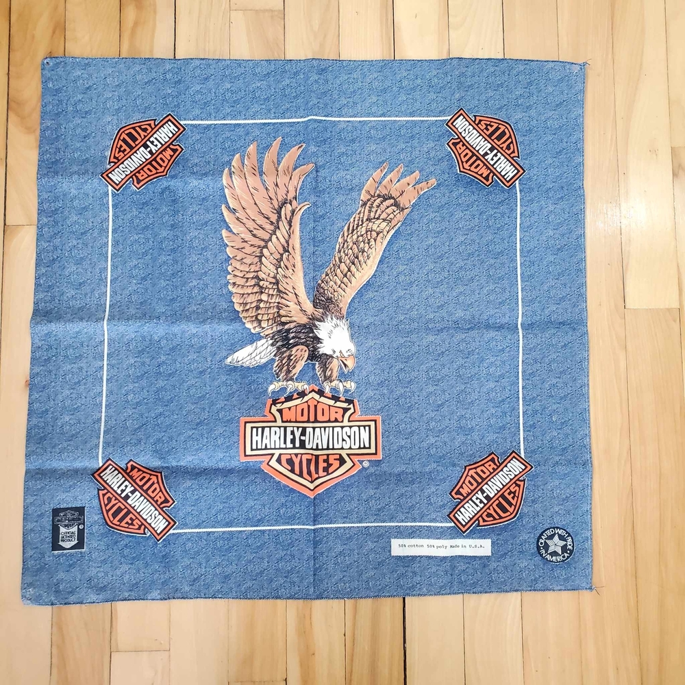Vintage Harley-Davidson Blue Bandana with Eagle Design Made In USA